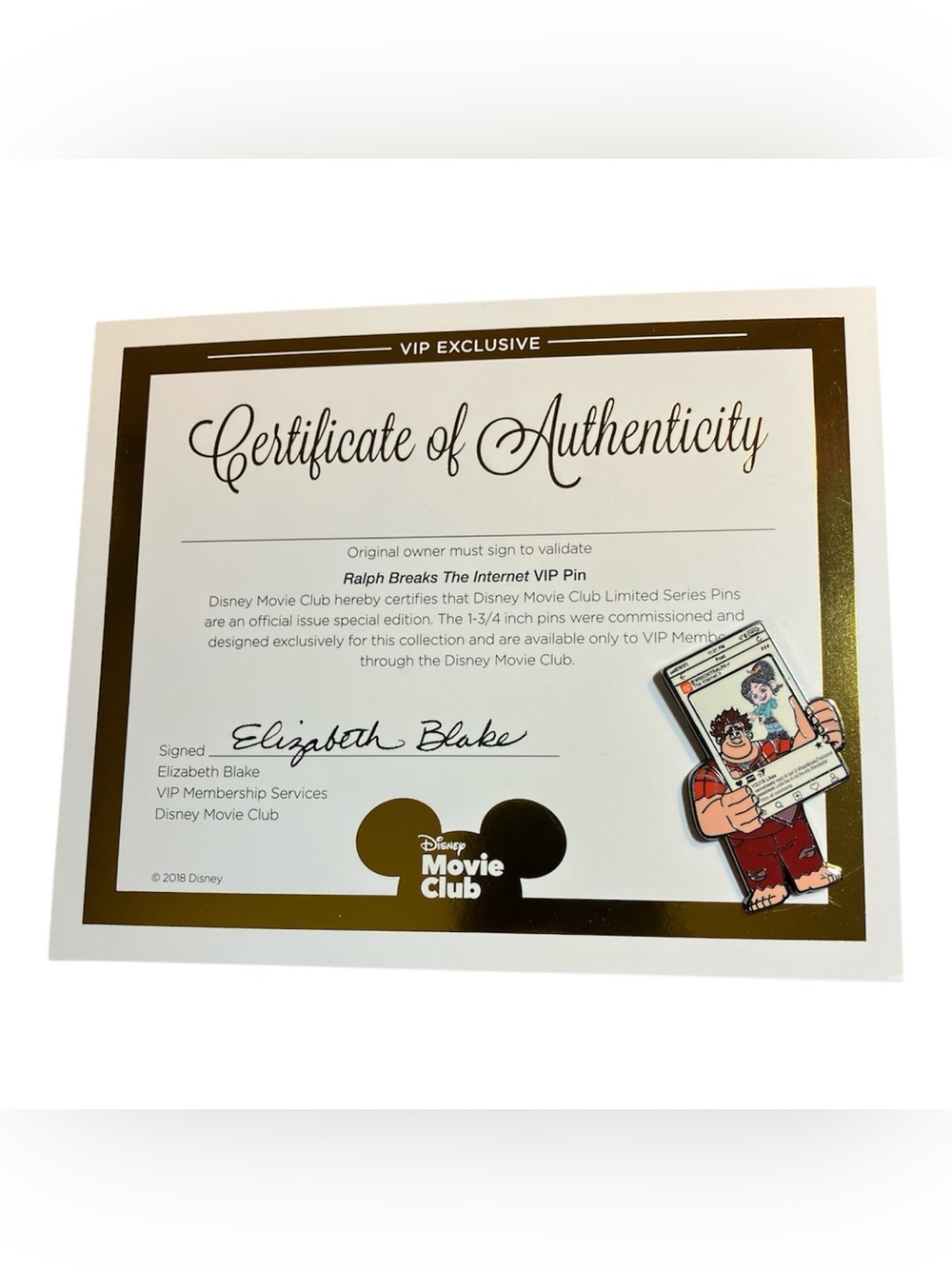 Ralph Breaks The Internet VIP Pin DISNEY MOVIE CLUB Exclusive New